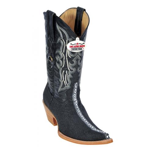 Los Altos Ladies Black  All-Over Stingray Rowstone Print 3X-Toe Cowboy Boots 3351105